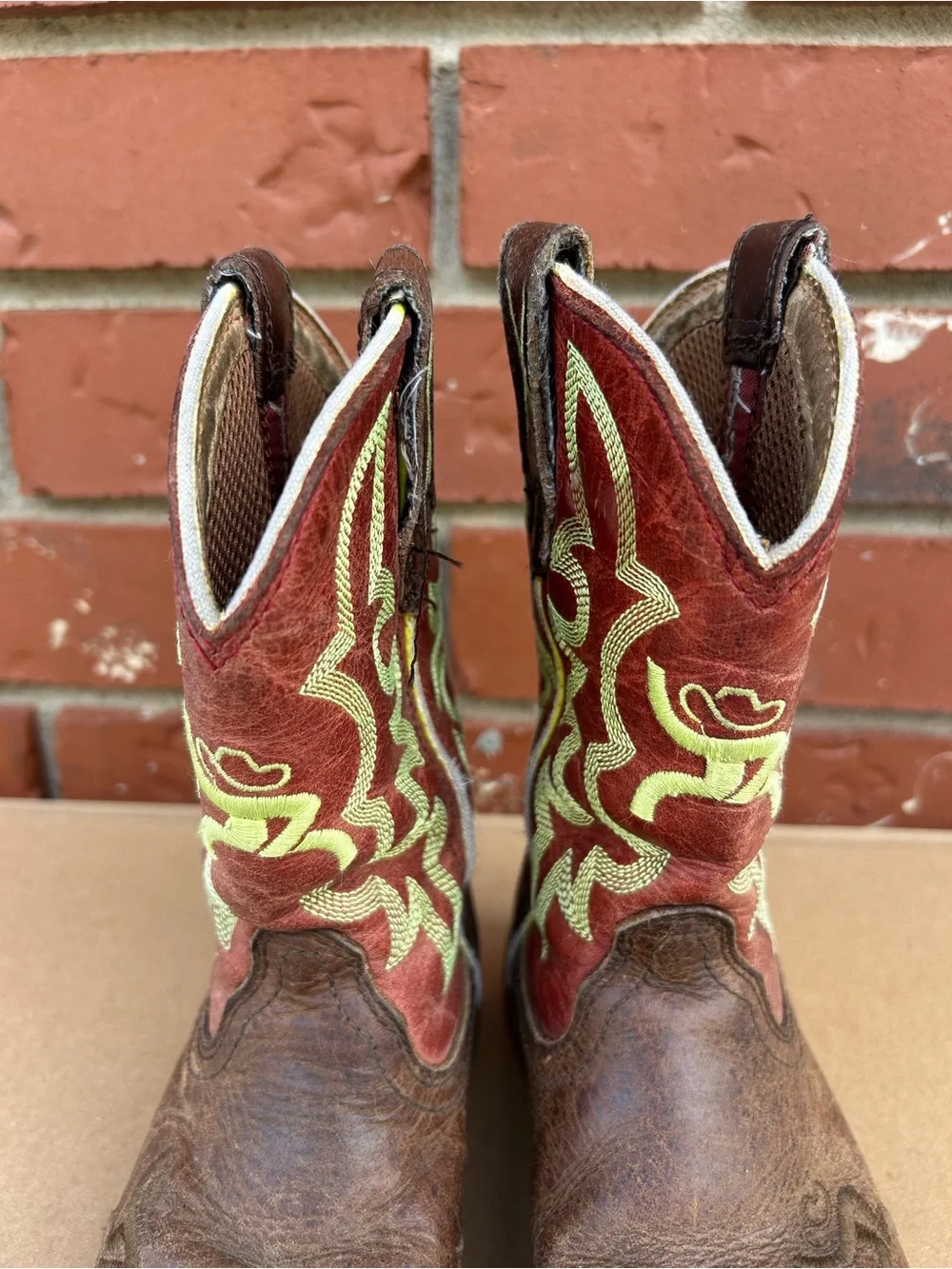 Twisted X Western Cowboy Boots Square Toe Leather Boys 10/ 11c Brown Pull on